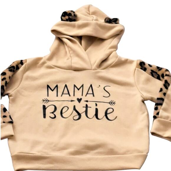 $2 For $5 Sale Kids Tan Faux Animal Print Mama's Bestie Hoodie Size 3T - Picture 7 of 7